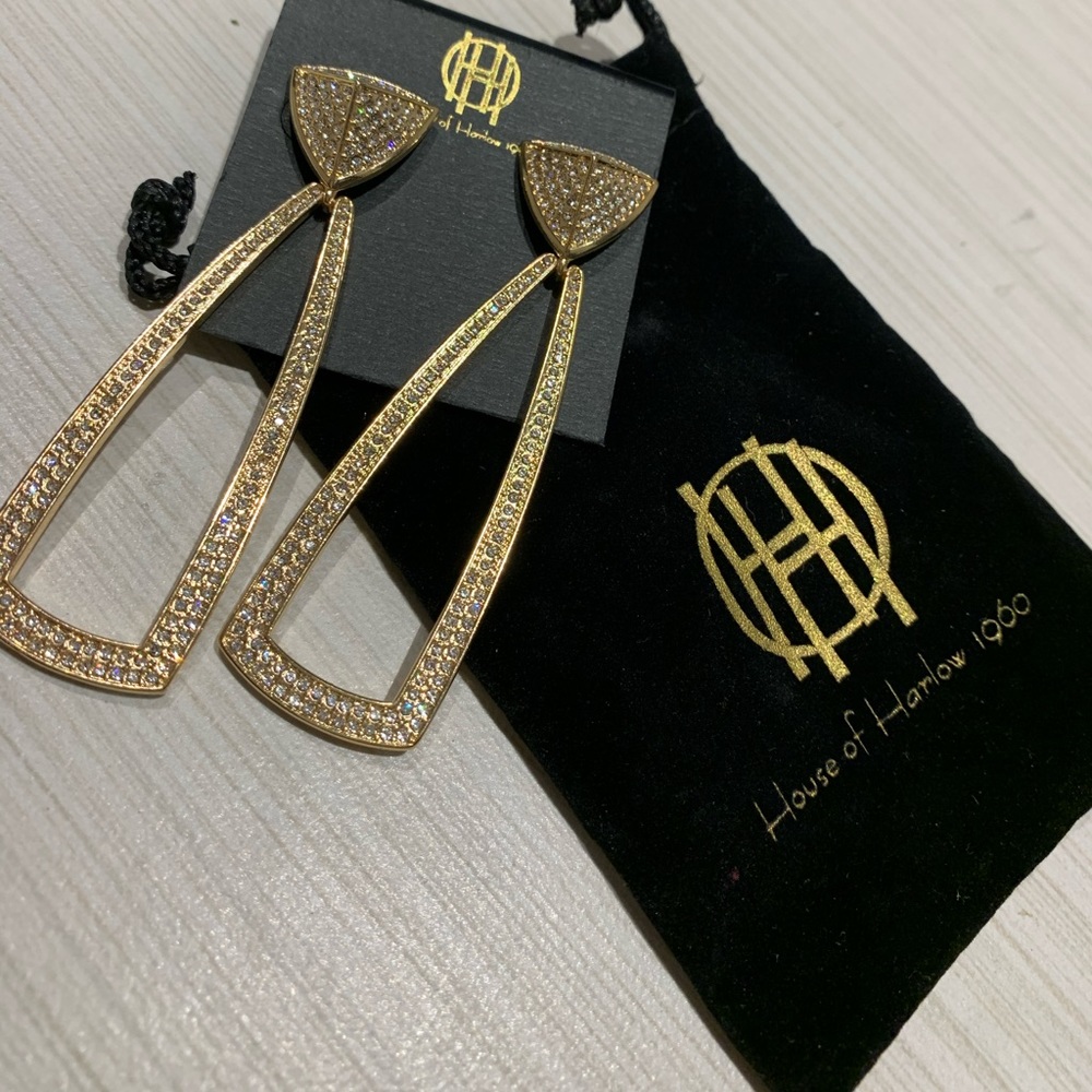 House of Harlow Gold crystal dangle earrings